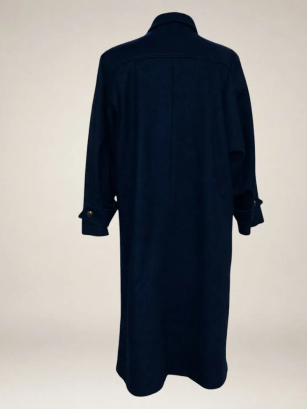 Vintage 1980s JOFELD Navy Wool Blend Double Breasted Long Coat Women's 12/14
